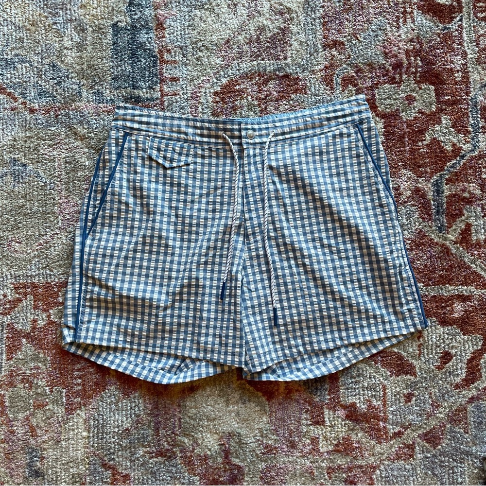 Bonobos Blue and White Gingham Swim Trunks
